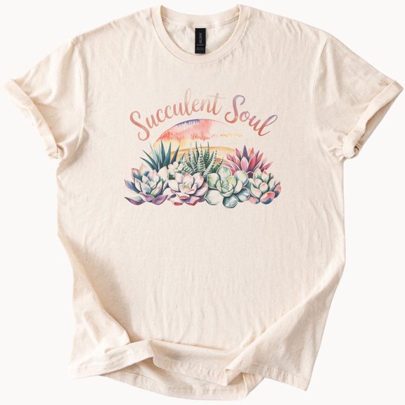 Kiraa Tee With Succulent Soul T Shirt Watercolor Plant Lover Tee Cute Botany Shirt Garden Gift For Her Trendy Nature Top Birthday Gifts; For Men & Women