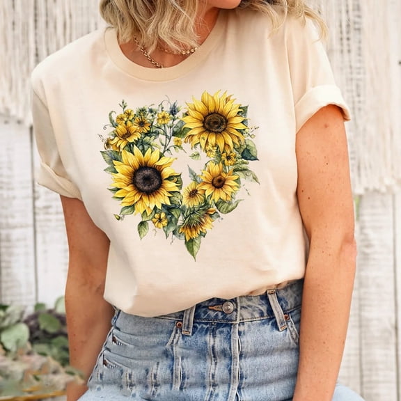 Kiraa Tee With Sunflower - Sunflower Shirt, Floral Tee Shirt, Flower Shirt,Garden Shirt, Womens Fall Shirt, Sunflower Tshirt Sunflower Shirts. Sunshine Tee Birthday Gifts; For Men & Women