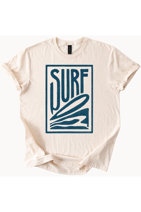 Tee With Surf Graphic T-Shirt, Retro Surfing Tee, Beach Lover Shirt, Ocean Wave Print Tee, Summer Casual Top For Surfers Birthday Gifts; For Men & Women