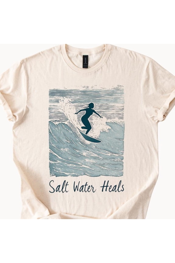 Tee With Surfing T-Shirt, Salt Water Heals Shirt, Surfing Graphic Tee, Beach Lover Shirt, Ocean Healing Shirt, Gift For Surfers, Coastal Vibes Shirt Birthday Gifts; For Men & Women