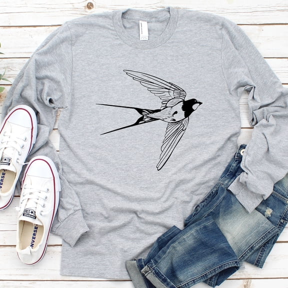 Kiraa Tee With Swallow Shirt, Birds Long Sleeve Shirt, Birds Shirt, Birds Graphic, Graphic Birds, Nature Tee, Gift, Fall Unisex Long Sleeve Shirt Birthday Gifts; For Men & Women