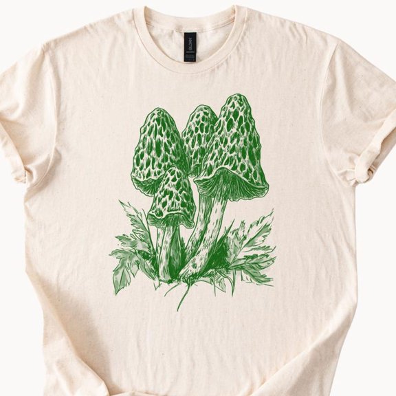 Kiraa Tee With Vintage Mushroom Illustration T-Shirt, Hand-Drawn Forest Fungi Art Tee, Nature Lover Gift, Unique Botanical Print, Cottagcore Clothing Birthday Gifts; For Men & Women
