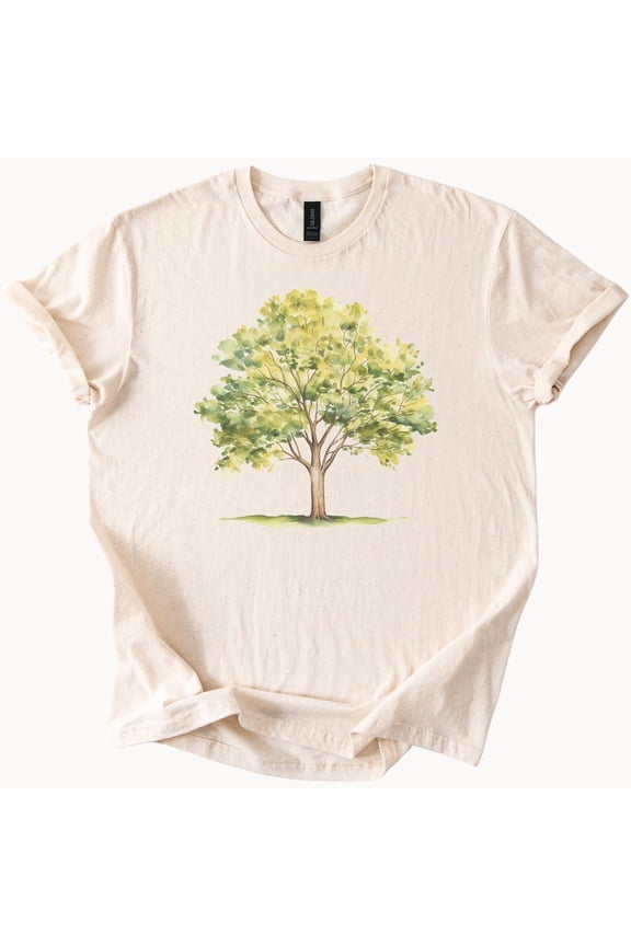 Tee With Watercolor Tree T Shirt Nature Lover Tee Botanical Graphic Top Arbor Day Clothing Simple Tree Design Shirt Birthday Gifts; For Men & Women