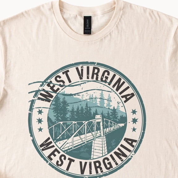 Kiraa Tee with West Virginia Scenic Bridge Graphic T Shirt Mountain Forest Nature Tee West Virginia State Souvenir Shirt Outdoor Adventure Apparel Birthday Gifts; For Men & Women