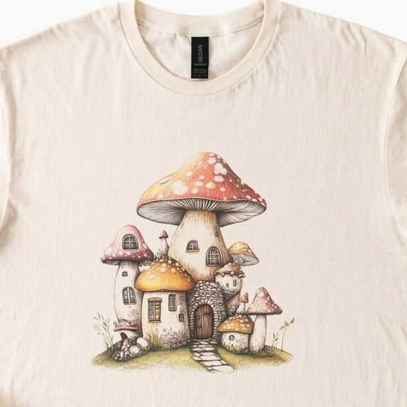 Kiraa Tee With Whimsical Shirt Mushroom House T Shirt Cottagecore Fairycore Graphic Tee Mushroom Lover Gift Unique Clothing Birthday Gifts; For Men & Women