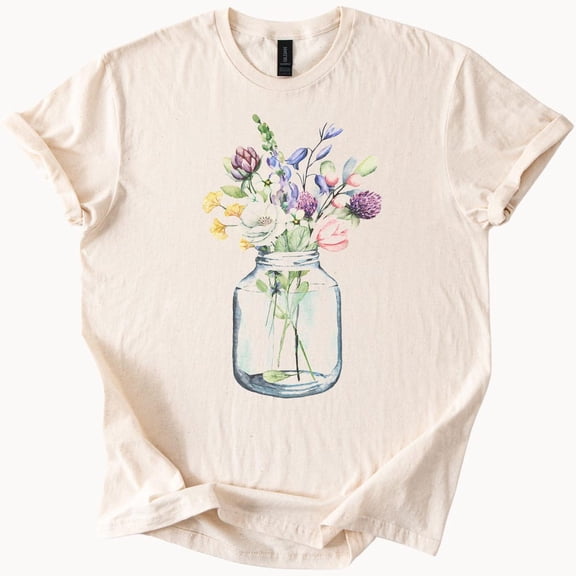 Kiraa Tee With Wildflower Bouquet In Mason Jar T-Shirt Floral Arrangement Tee Spring Flowers Top Botanical Graphic Shirt Birthday Gifts; For Men & Women