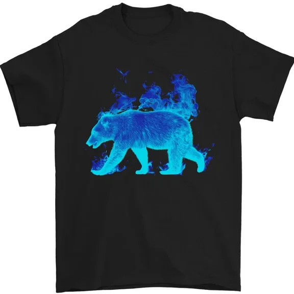 Kiraa Tee With A Blue Flame Grizzly Bear Mens S-5Xl T-Shirt