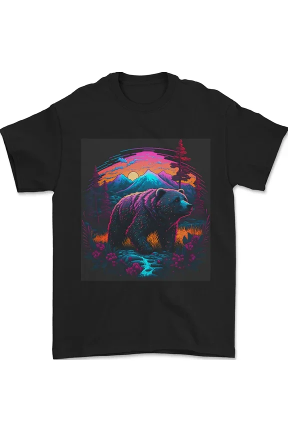 Tee With A Grizzly Bear In A Retro Wilderness Mens Womens S-5Xl T-Shirt