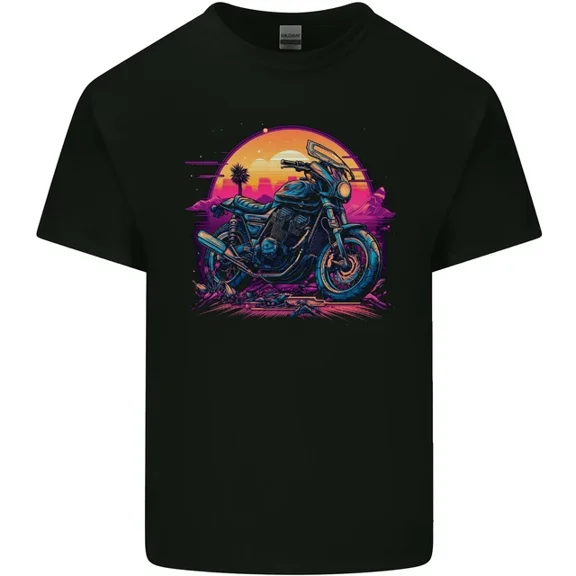 Kiraa Tee With A Retrowave Motorbike Motorcycle Biker Mens Womens S-5Xl T-Shirt