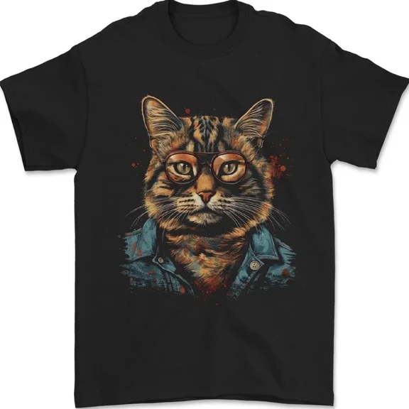 Kiraa Tee With A Streetwise Cat With Glasses Mens S-5Xl T-Shirt