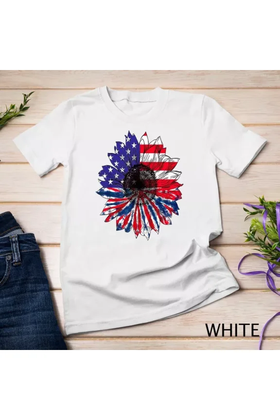 Tee With American Flag Sunflower Red White Blue Tie Dye 4Th Of July Unisex S-5Xl T-Shirt Birthday Gifts; For Men & Women