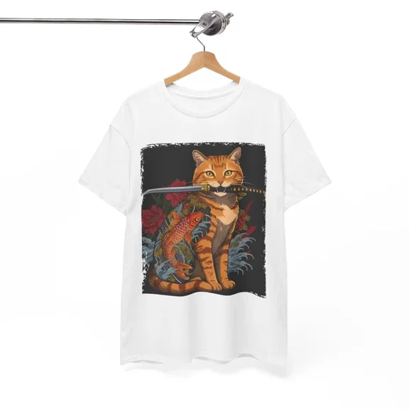Kiraa Tee With Anime Samurai Cat T-Shirt S-5Xl | Manga Warrior Japan Tee | Feudal Katana Shirt Birthday Gifts; For Men & Women