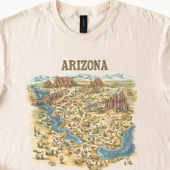 Kiraa Tee With Arizona Map T Shirt Illustrated State Graphic Tee Souvenir Gift Birthday Gifts; For Men & Women