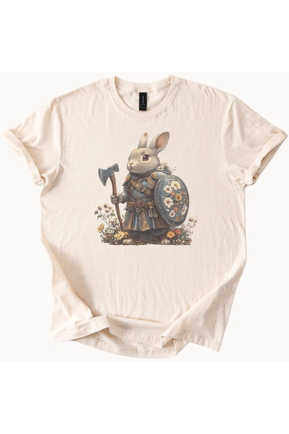 Tee With Armored Bunny Warrior Tshirt Floral Shield Axe Rabbit Tee Birthday Gifts; For Men & Women