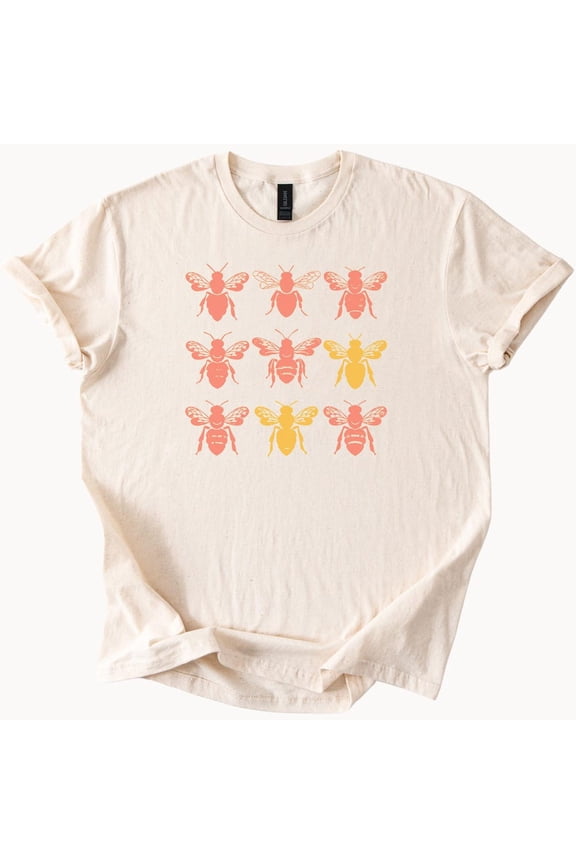 Tee With Bees Graphic Tee Honeycomb Insect Lover Shirt Nature Inspired Clothing Bee Kind Tshirt Birthday Gifts; For Men & Women