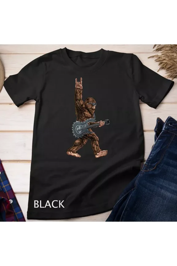 Tee With Bigfoot Playing A Dragon Guitar Rock On Sasquatch Big Foot Unisex T-Shirt
