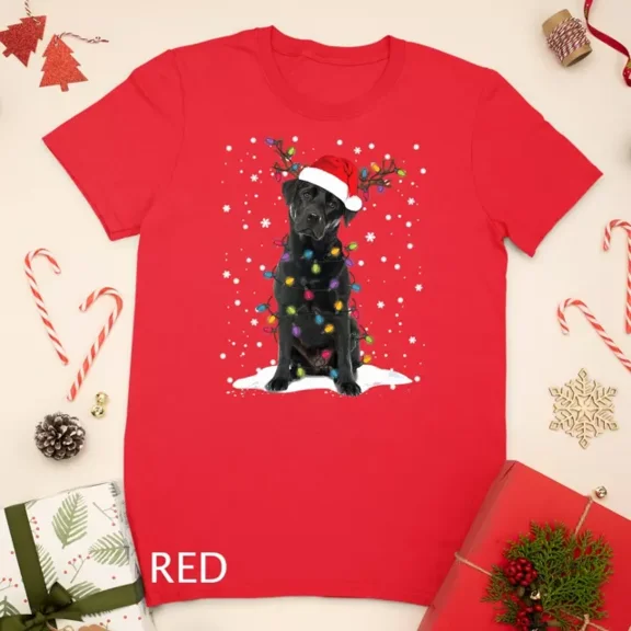 Kiraa Tee With Black Lab Labrador Christmas Tree Light Pajama Dog Xmas Gift Unisex T-Shirt