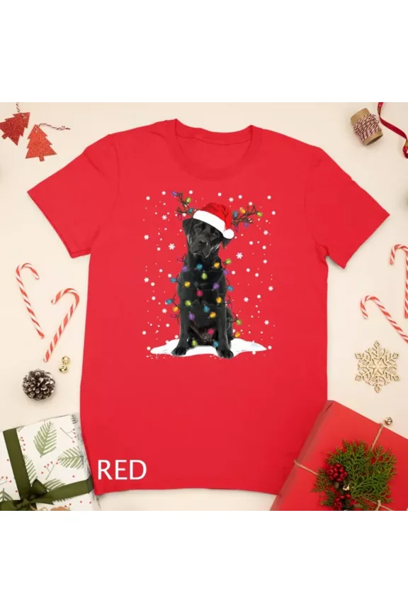 Tee With Black Lab Labrador Christmas Tree Light Pajama Dog Xmas Gift Unisex T-Shirt