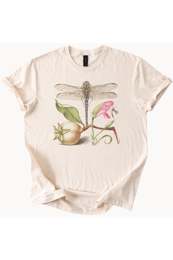 Tee With Botanical Dragonfly Tshirt Flower Insect Graphic Tee Nature Lover Gift Birthday Gifts; For Men & Women