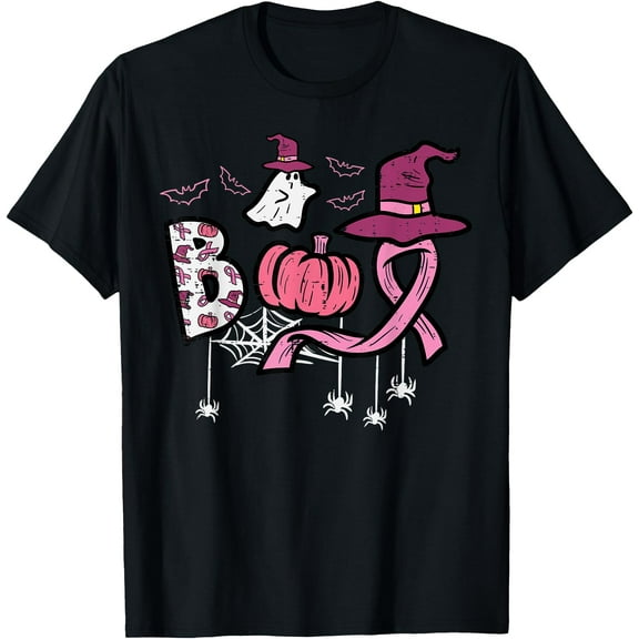Kiraa Tee With Breast Cancer Boo Halowen Pink Ribbon Aware Men Unisex S-5Xl T-Shirt
