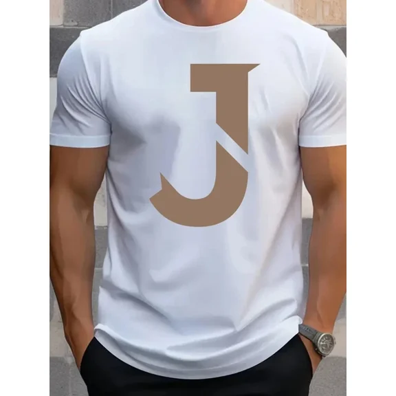 Kiraa Tee With Breathable Polyester Men'S Casual Street Style T-Shirt With Bold Letter J Graphi Birthday Gifts; For Men & Women
