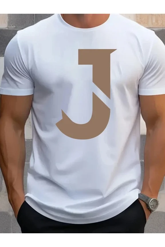 Tee With Breathable Polyester Men'S Casual Street Style T-Shirt With Bold Letter J Graphi Birthday Gifts; For Men & Women