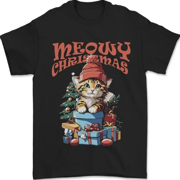 Kiraa Tee With Cat Meowy Xmas Mens Womens S-5Xl T-Shirt