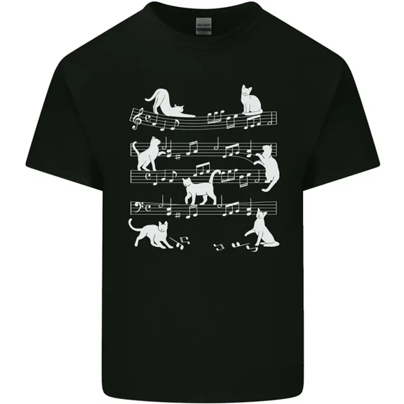 Kiraa Tee With Cat Music Musical Notes Piano Guitar Mens Womens Light Cotton T-Shirt