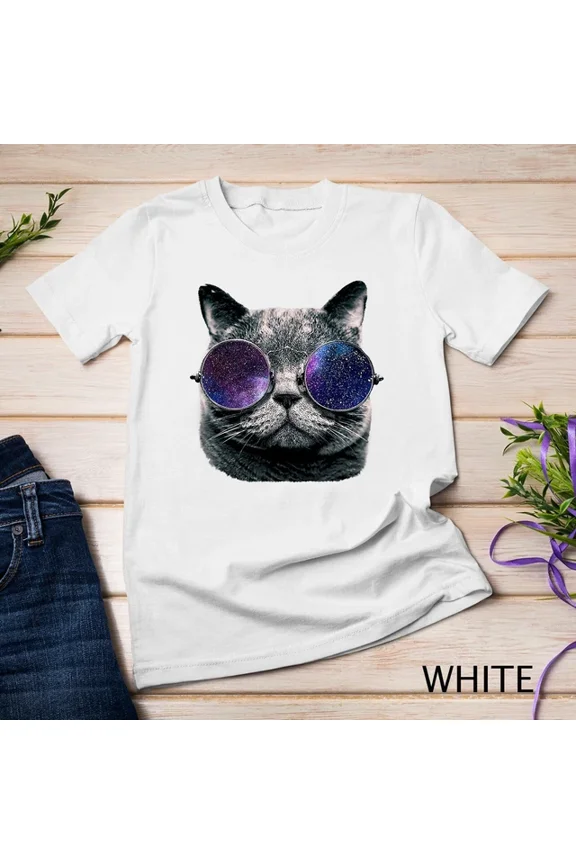 Tee With Cat Space Glasses Shirt Astronaut Cat Meme Round Glasses Unisex S-5Xl T-Shirt Birthday Gifts; For Men & Women