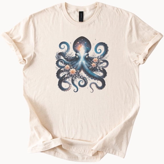 Kiraa Tee With Celestial Octopus Tshirt Galaxy Tentacles Floral Graphic Tee Birthday Gifts; For Men & Women