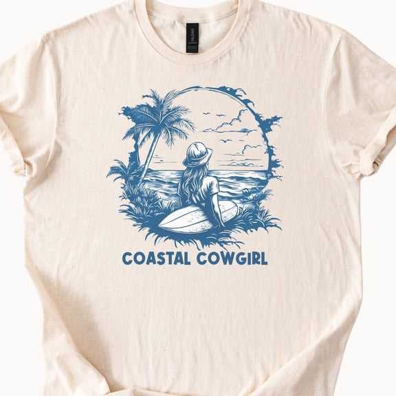 Kiraa Tee With Coastal Cowgirl Shirt Surfer Girl Beach T-Shirt Natural Beige Color Cotton Surf Tee Ocean Lover Gift Birthday Gifts; For Men & Women
