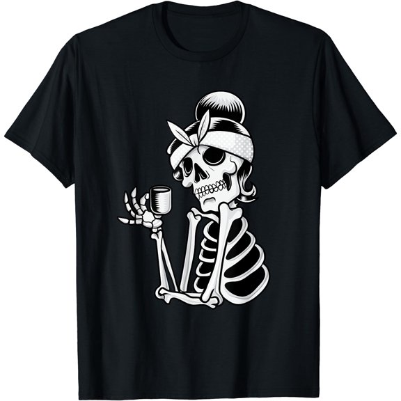 Kiraa Tee With Coffee Skeleton Lazy Diy Halowen