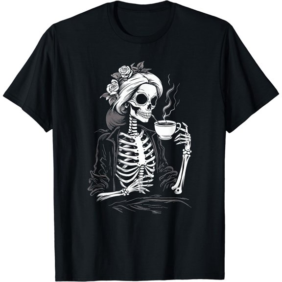 Kiraa Tee With Coffee Skeleton Lazy Diy Halowen