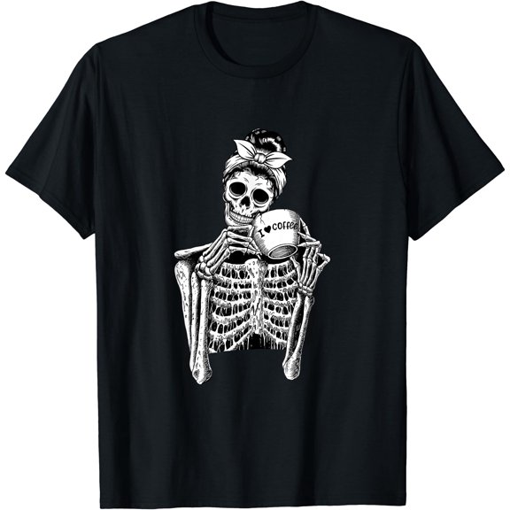 Kiraa Tee With Coffee Skeleton Lazy Diy Halowen
