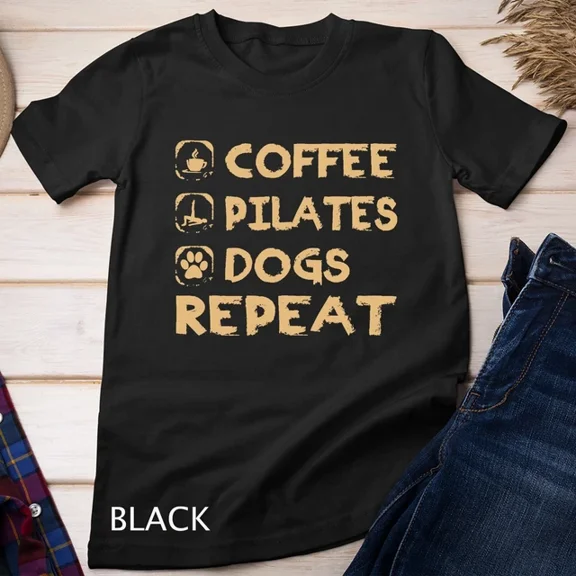 Kiraa Tee With Colorful - Coffee Pilates Dogs Repeat Pilates Unisex T-Shirt
