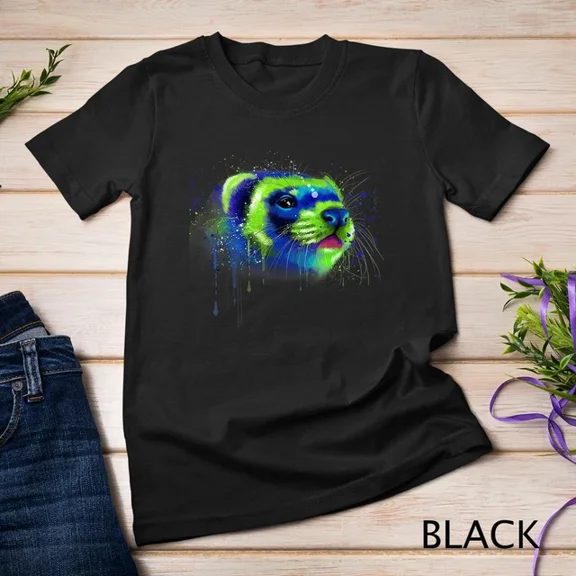 Kiraa Tee With Colorful Ferret Face Graphics Hand Drawn Splash Art Ferret Unisex T-Shirt