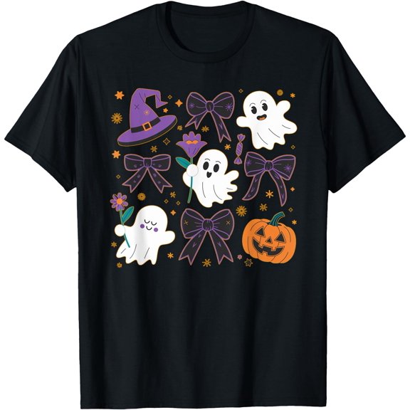 Kiraa Tee With Coquette Halowen Cute Ghosts Pumpkins Spooky Season Fun Unisex S-5Xl T-Shirt