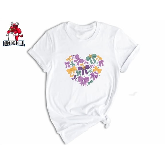 Kiraa Tee With Coquette Mardi Gras Heart T-Shirt, Mardi Gras Shirt, Louisiana Mardi Gras Tee Birthday Gifts; For Men & Women
