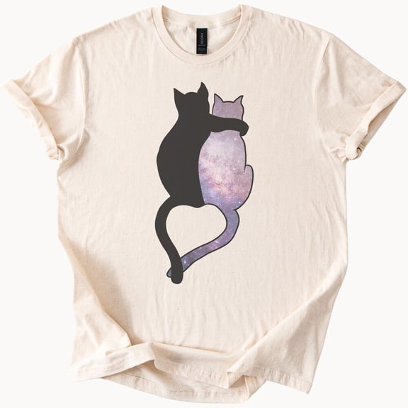 Kiraa Tee With Cosmic Cats Embrace Tshirt Galaxy Kitten Love Tee Unique Graphic Top Birthday Gifts; For Men & Women