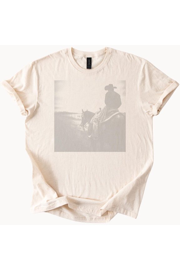 Tee With Cowboy On Horseback Graphic Tee Western Rider Tshirt Equestrian Top Birthday Gifts; For Men & Women