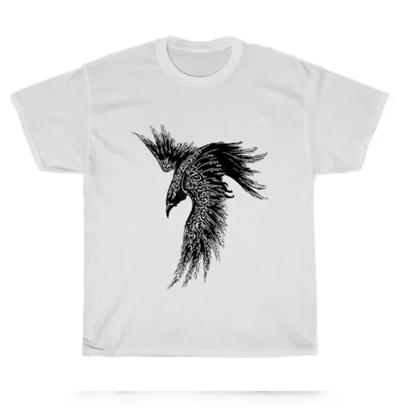 Kiraa Tee With Crow Raven Norse Mythology Viking T-Shirt Vikings Lover Unisex Tee Gift Birthday Gifts; For Men & Women