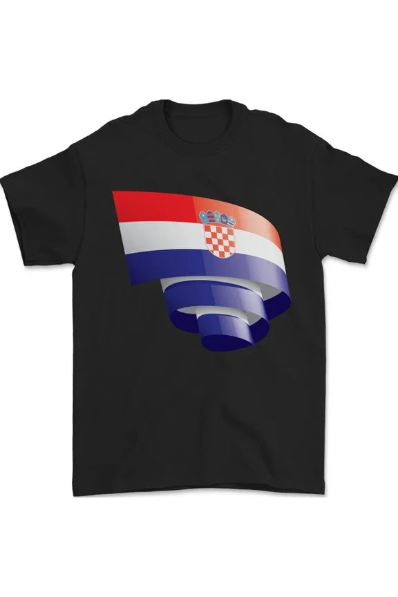 Tee With Curled Croatia Flag Croatian Day Football Mens Womens S-5Xl T-Shirt