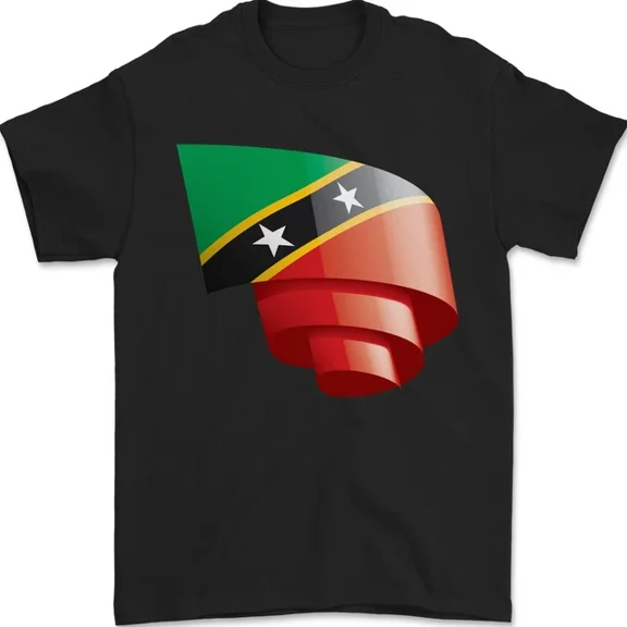 Kiraa Tee With Curled Saint Kitts And Nevis Flag Day Football Mens Womens S-5Xl T-Shirt