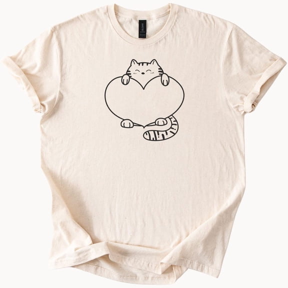 Kiraa Tee With Cute Cat Heart T-Shirt Funny Kitten Love Graphic Tee Animal Lover Gift Birthday Gifts; For Men & Women