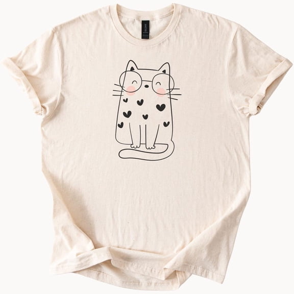 Kiraa Tee With Cute Cat Tshirt Heart Glasses Graphic Tee Funny Kitten Lover Shirt Birthday Gifts; For Men & Women
