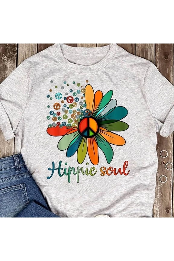 Tee With Daisy Peace Sign Hippie Soul Tshirt Flower Lovers Gifts T-Shirt Hippie Shir... Birthday Gifts; For Men & Women