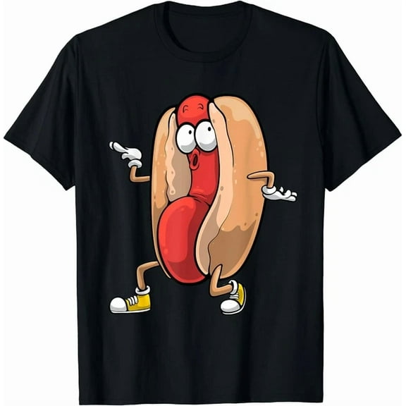 Kiraa Tee With Dancing Hot Dog Design For Boys Girls Hotdog Gag Gift Unisex T-Shirt