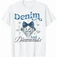 thumbnail image 1 of Kiraa Tee With Denim And Diamonds Bow Ladies Girls Women T-Shirt Birthday Gifts; For Men & Women, 1 of 4