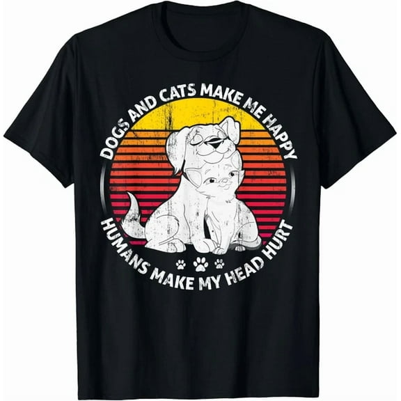 Kiraa Tee With Dogs And Cats Make Me Happy Humans Make My Head Hurt Gift Unisex T-Shirt