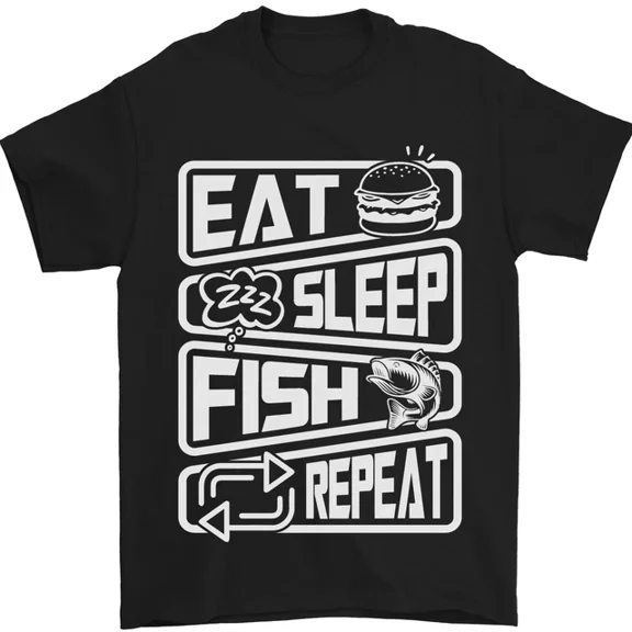 Kiraa Tee With Eat Sleep Fish Fishing Fisherman Mens S-5Xl T-Shirt